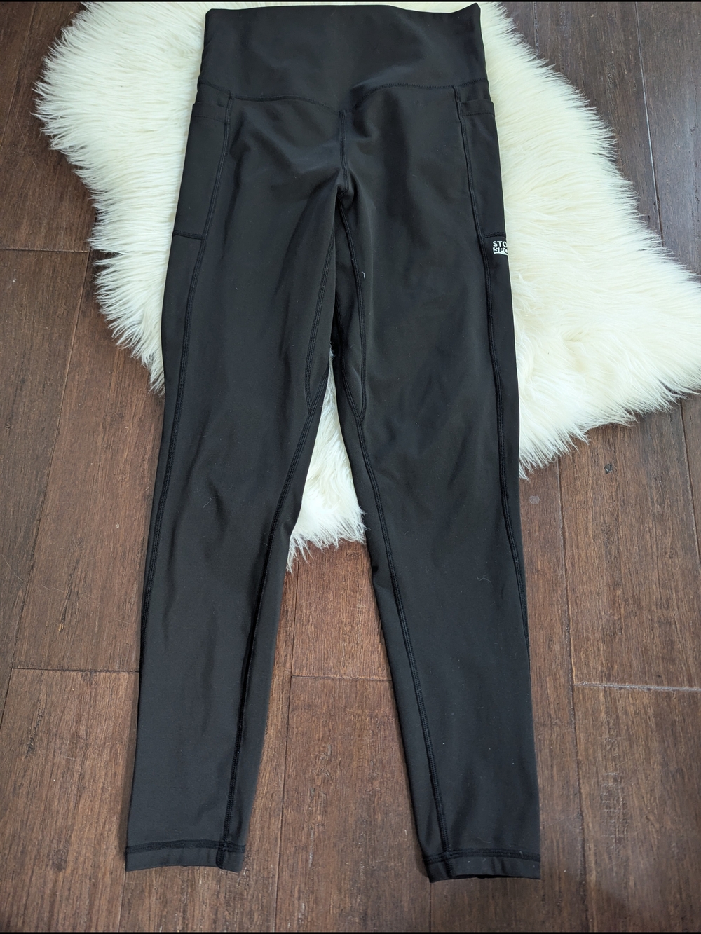 Storq Sport Black Maternity Athletic Leggings Media Pocket Size 3 M Medium
